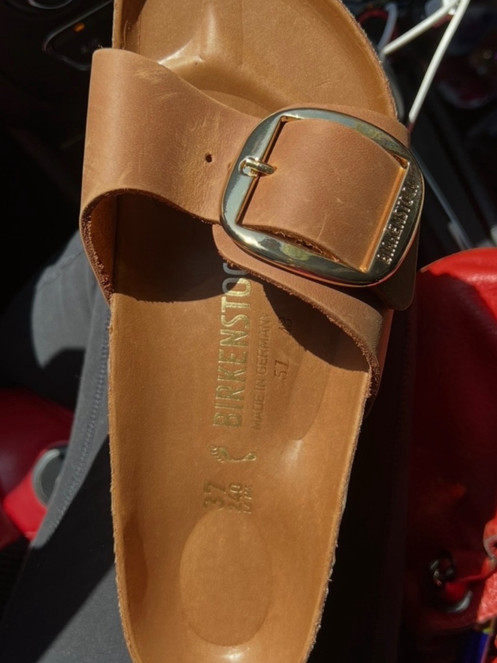 Birkenstock BRAND NEW Madrid Big Buckle Leather Slide - Cognac